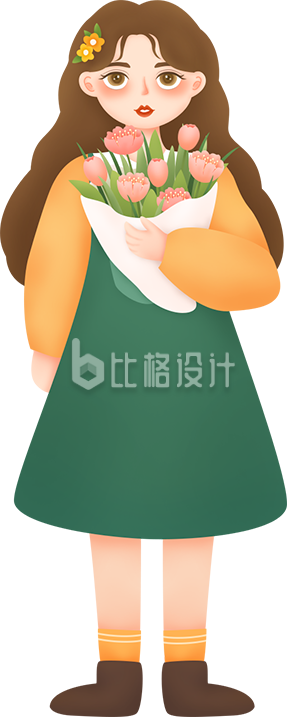 手持鲜花的女孩形象,可爱风格宣传物料 手持鲜花的女孩形象,可爱风格宣传物料