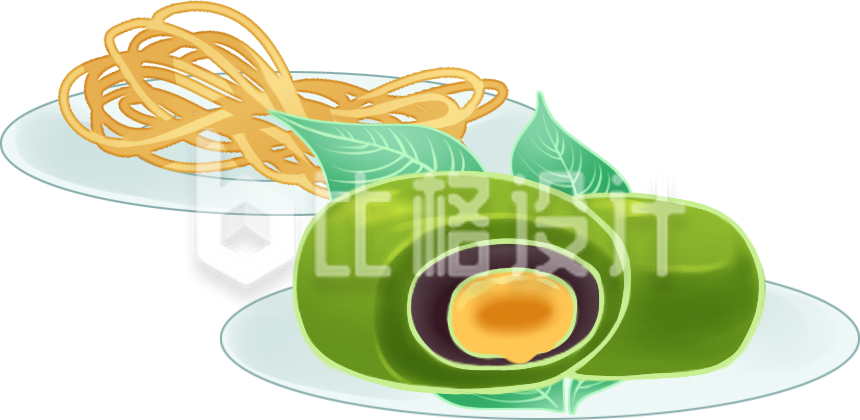 清新可爱的青团与面条美食宣传插画