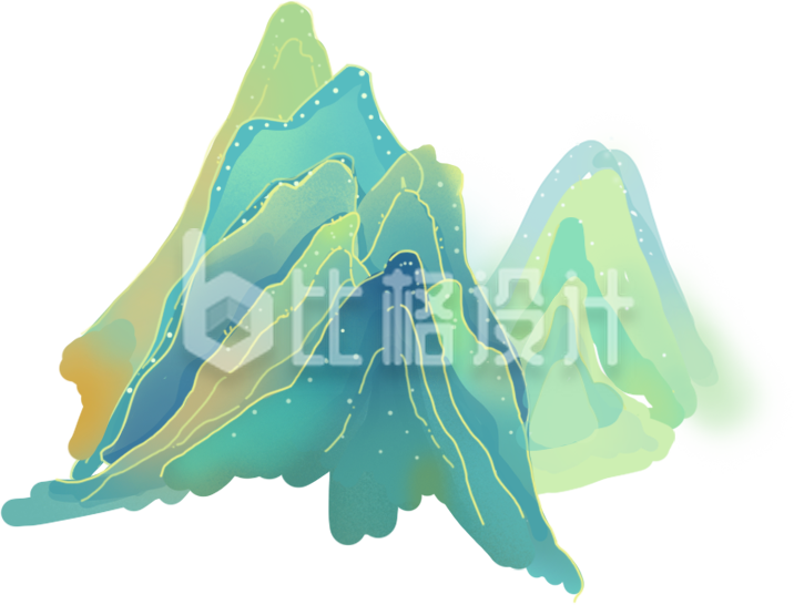 唯美山水图，清新手绘风景宣传物料