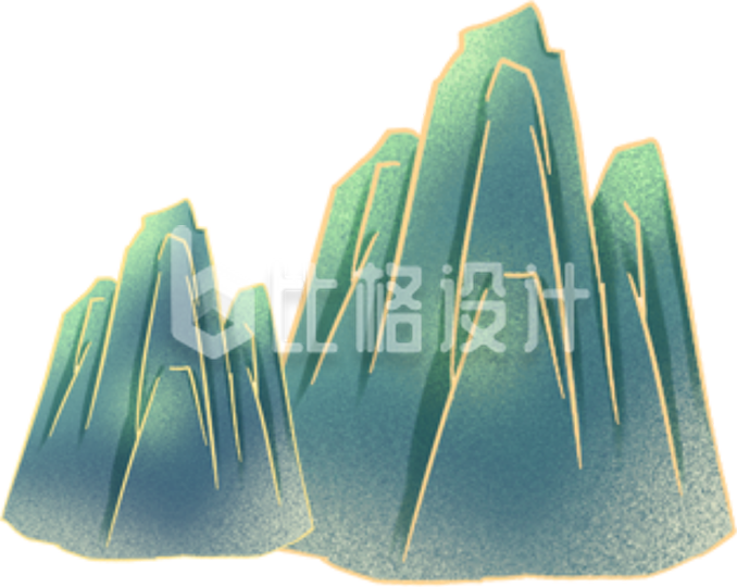 青绿山峰插画 自然清新的装饰素材