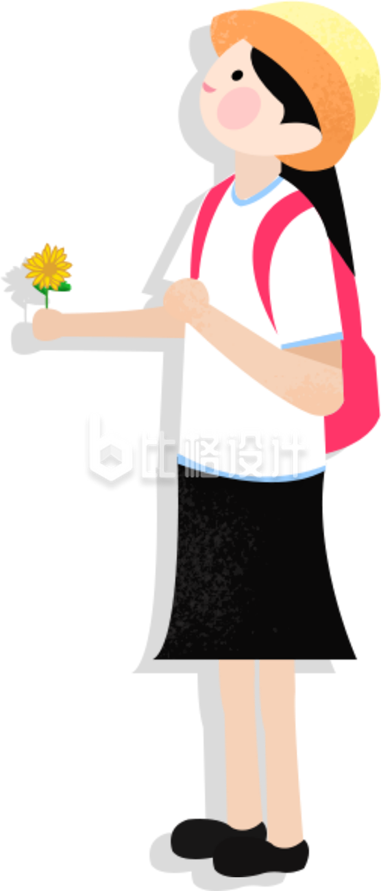 背着书包的女孩手持鲜花尽显清新可爱风
