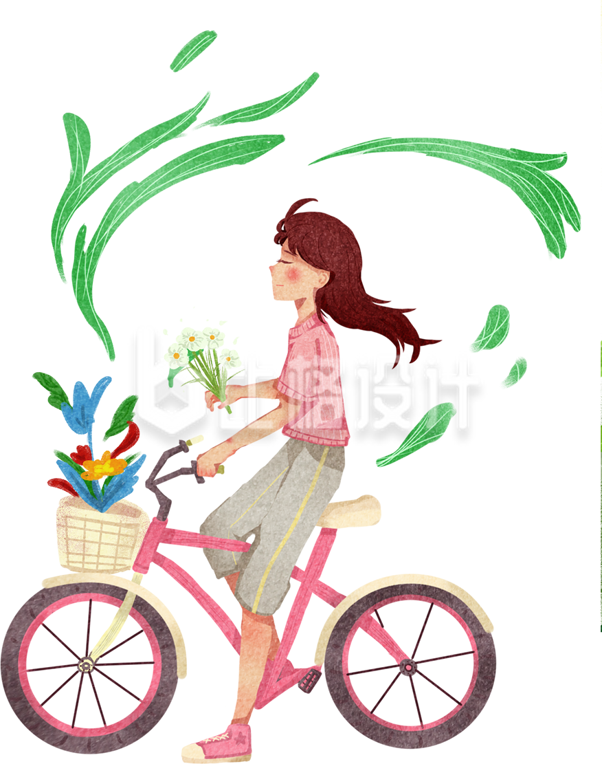 手持鲜花骑自行车的女孩形象清新文艺风 手持鲜花骑自行车的女孩形象清新文艺风