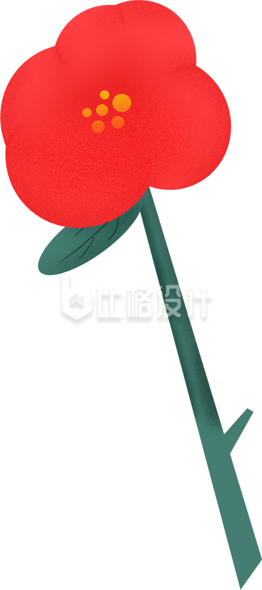 鲜艳红花夺目开，简约绿植装饰素材