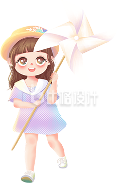 可爱女孩手持风车形象的童趣宣传物料