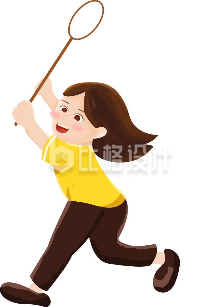 活泼女孩手持球拍奔跑 运动人物卡通插画