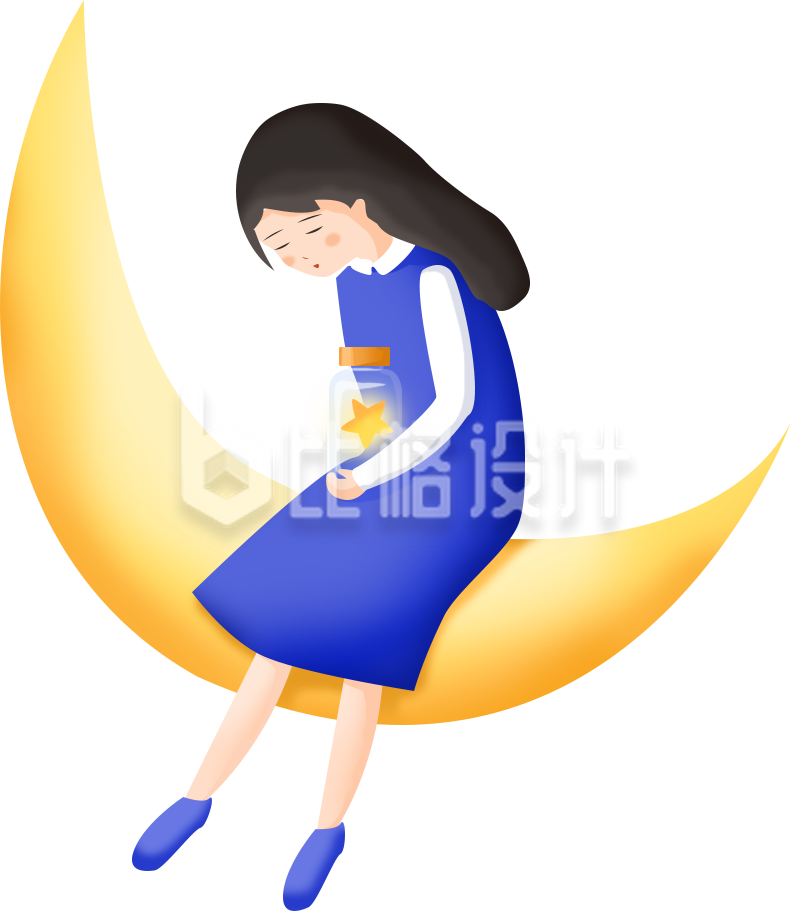 美少女手绘人物月亮