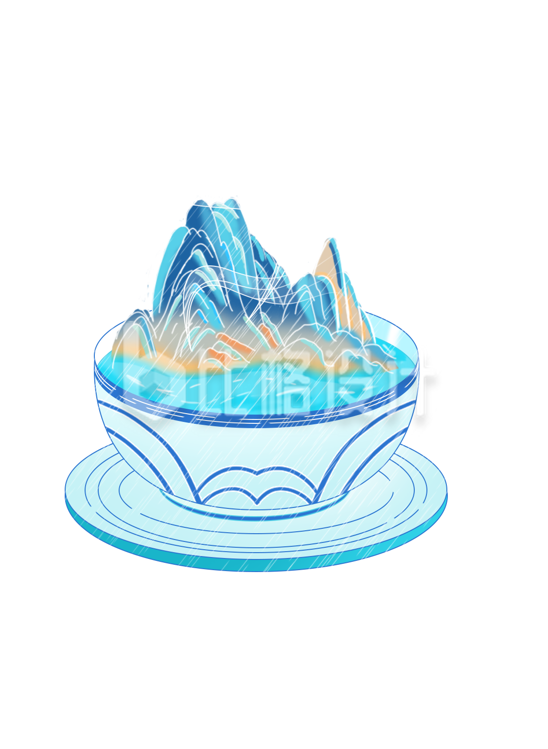 大碗上的手绘风景山水趣味