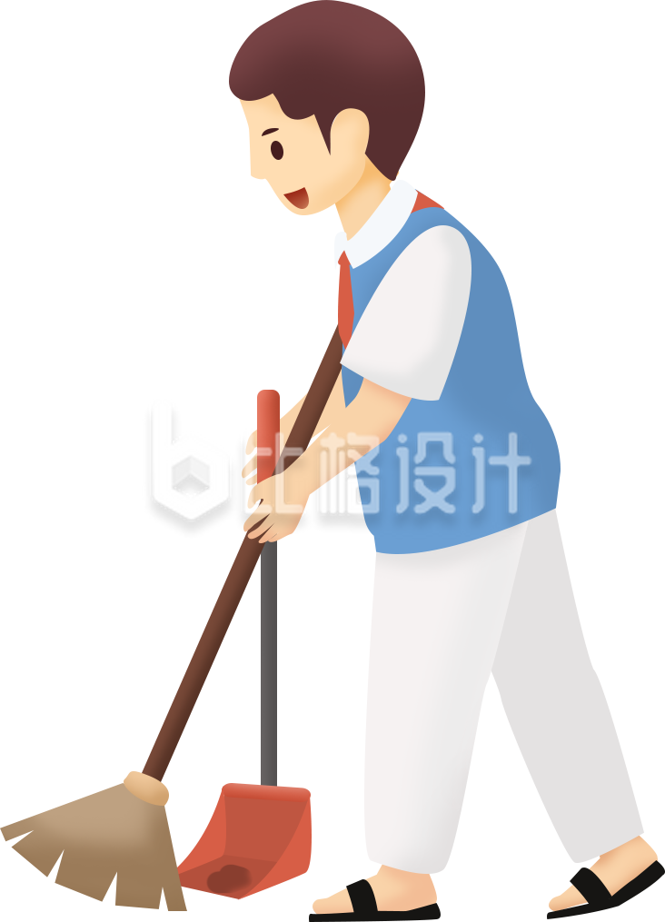 可爱学生打扫卫生手绘