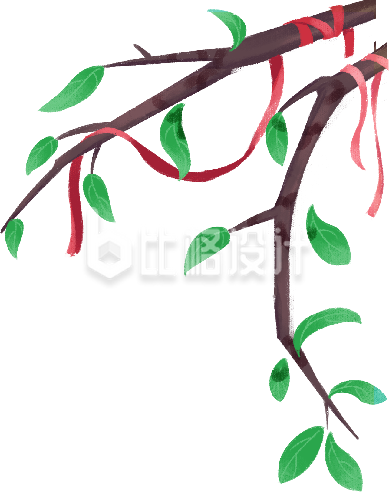 树枝手绘植物插画