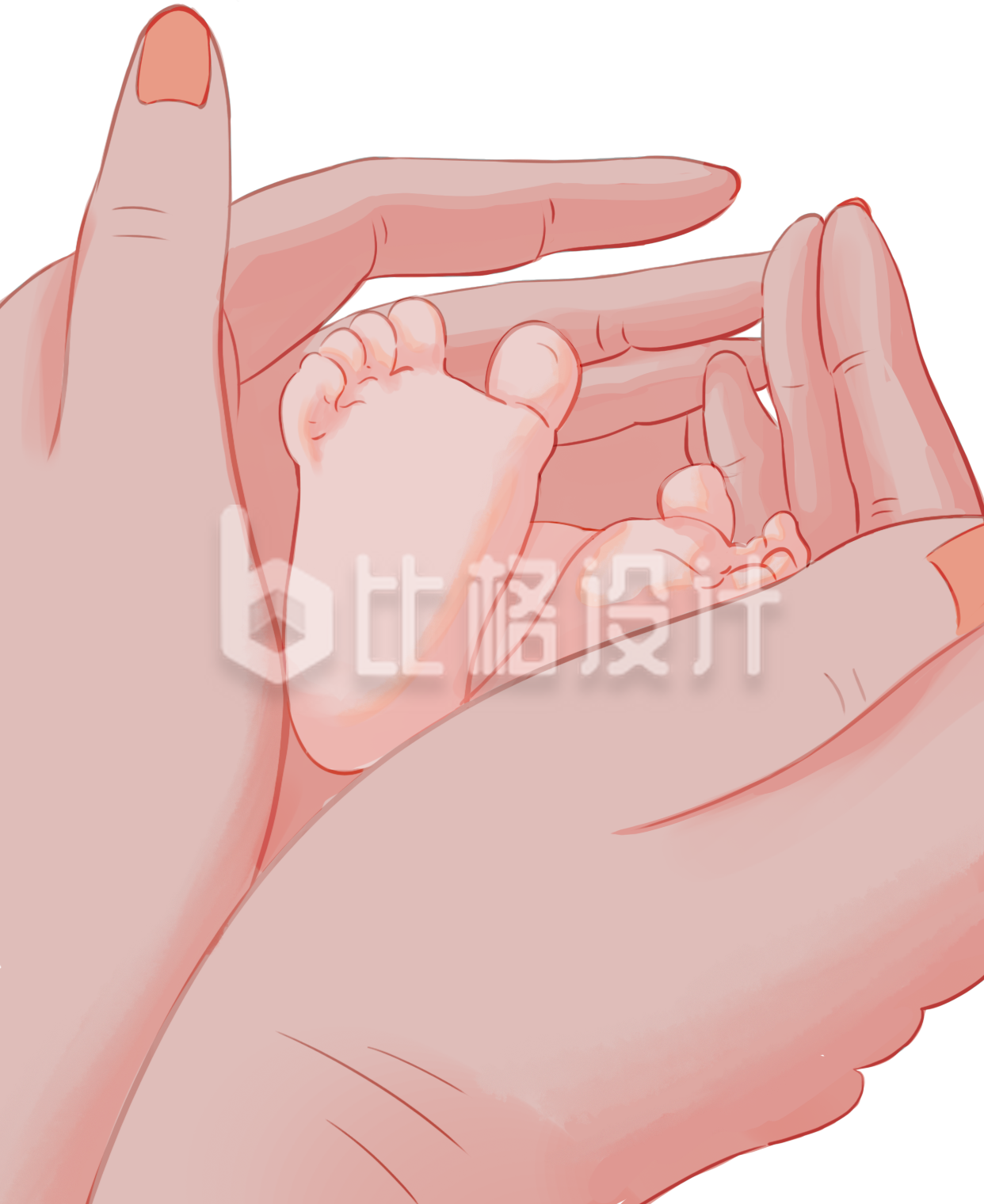 手抱着小脚丫手绘温馨