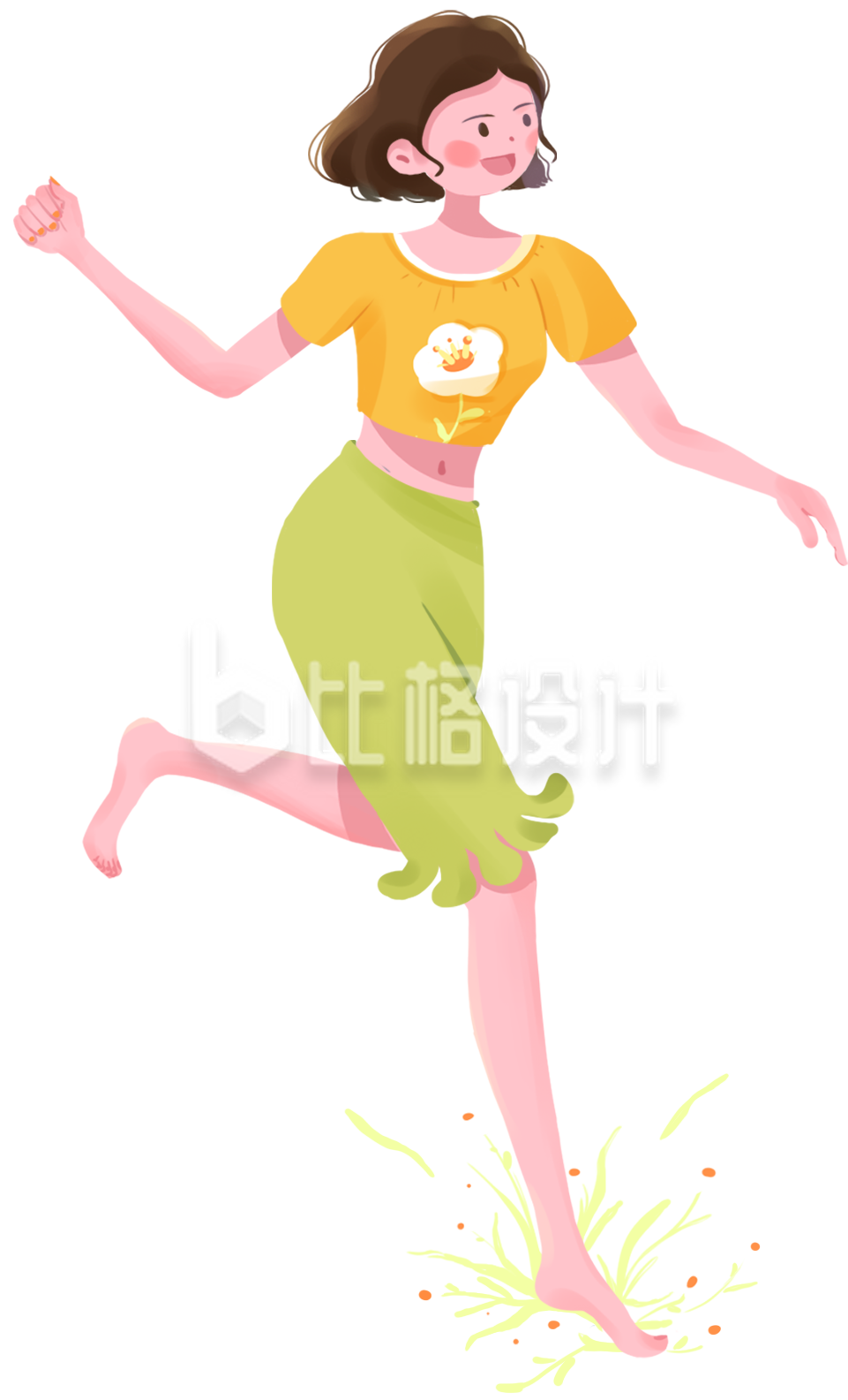 奔跑的美少女手绘趣味