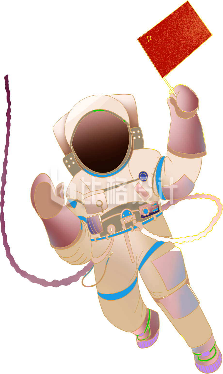 宇航员红旗太空服手绘插画