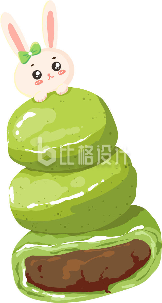 可爱兔子趴在美味抹茶糕点上的趣味画面 可爱兔子趴在美味抹茶糕点上的趣味画面