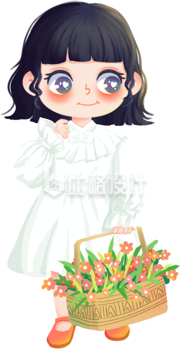 手提鲜花篮的可爱女孩形象宣传物料