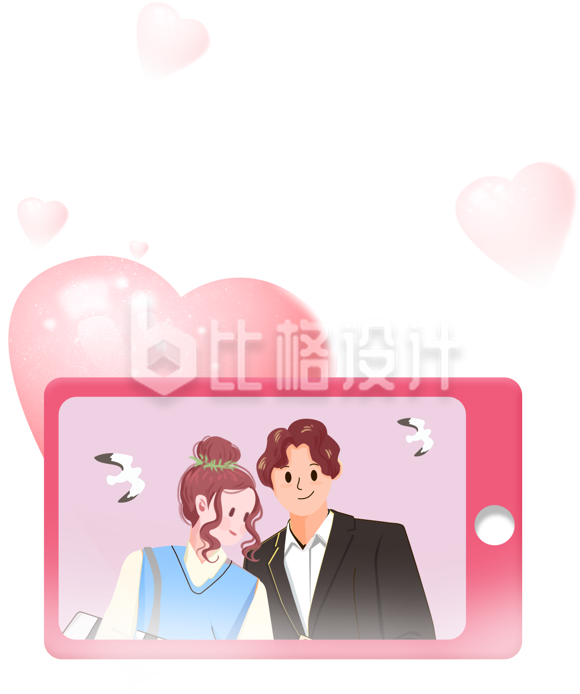 手机照片情侣浪漫爱心手绘插画