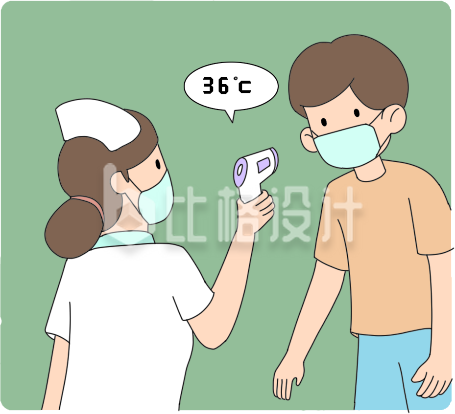 护士小男孩防疫手绘