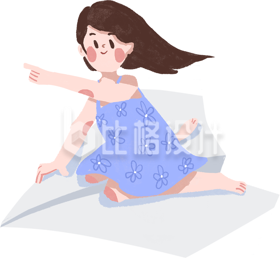 纸飞机上的小女孩手绘