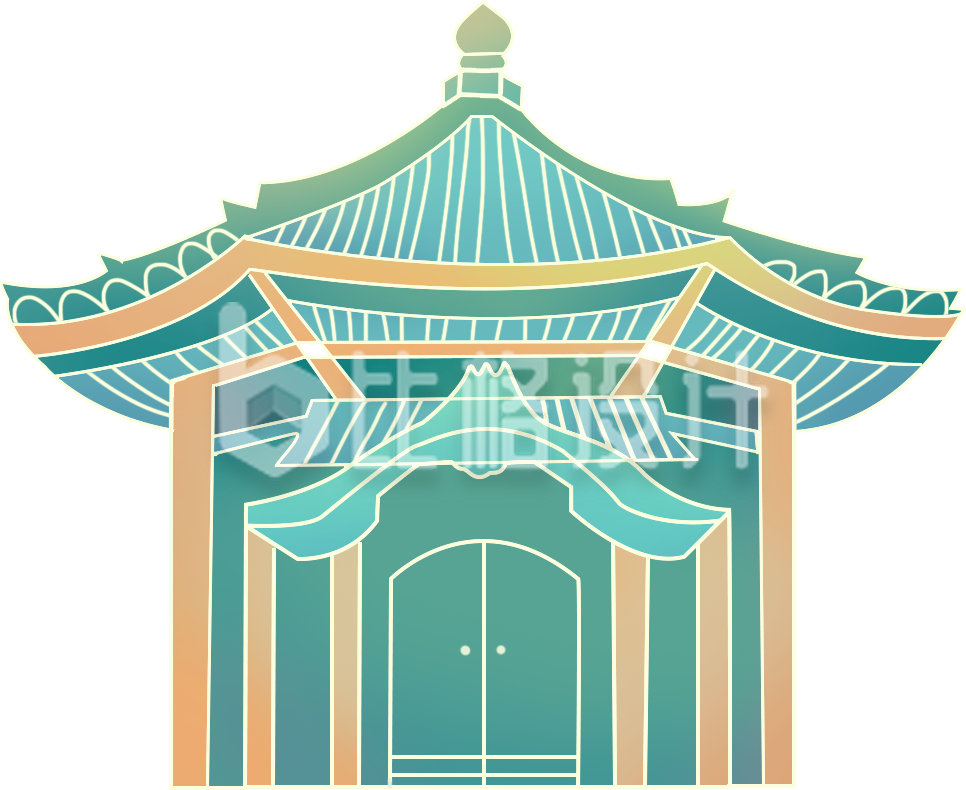 建筑亭子手绘插画