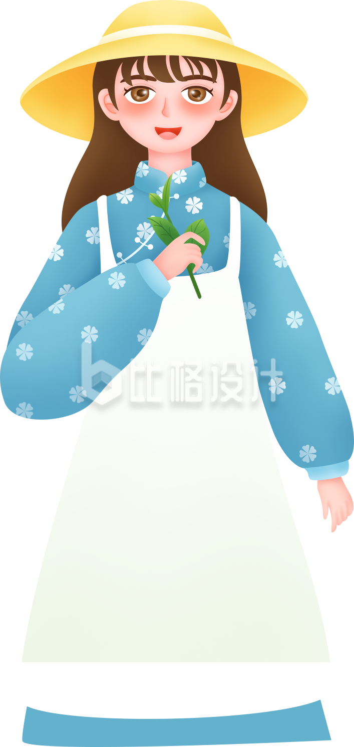 戴帽拿树叶的女子形象清新宣传物料图