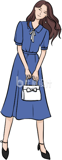 蓝色连衣裙女子手提包形象 时尚服饰箱包展示