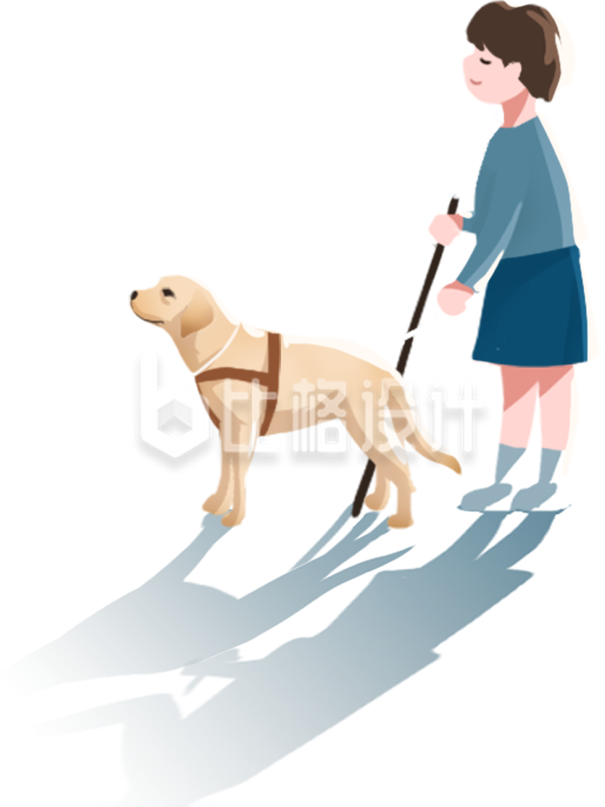 导盲犬与盲人手绘