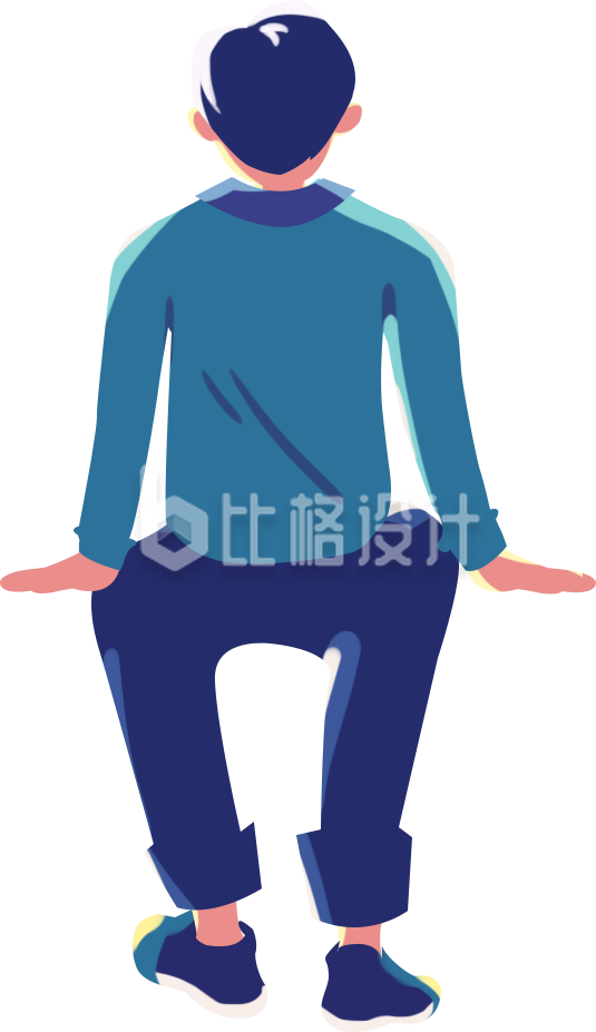 小男孩背影手绘插画