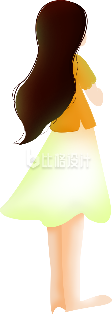 美少女背影手绘插画