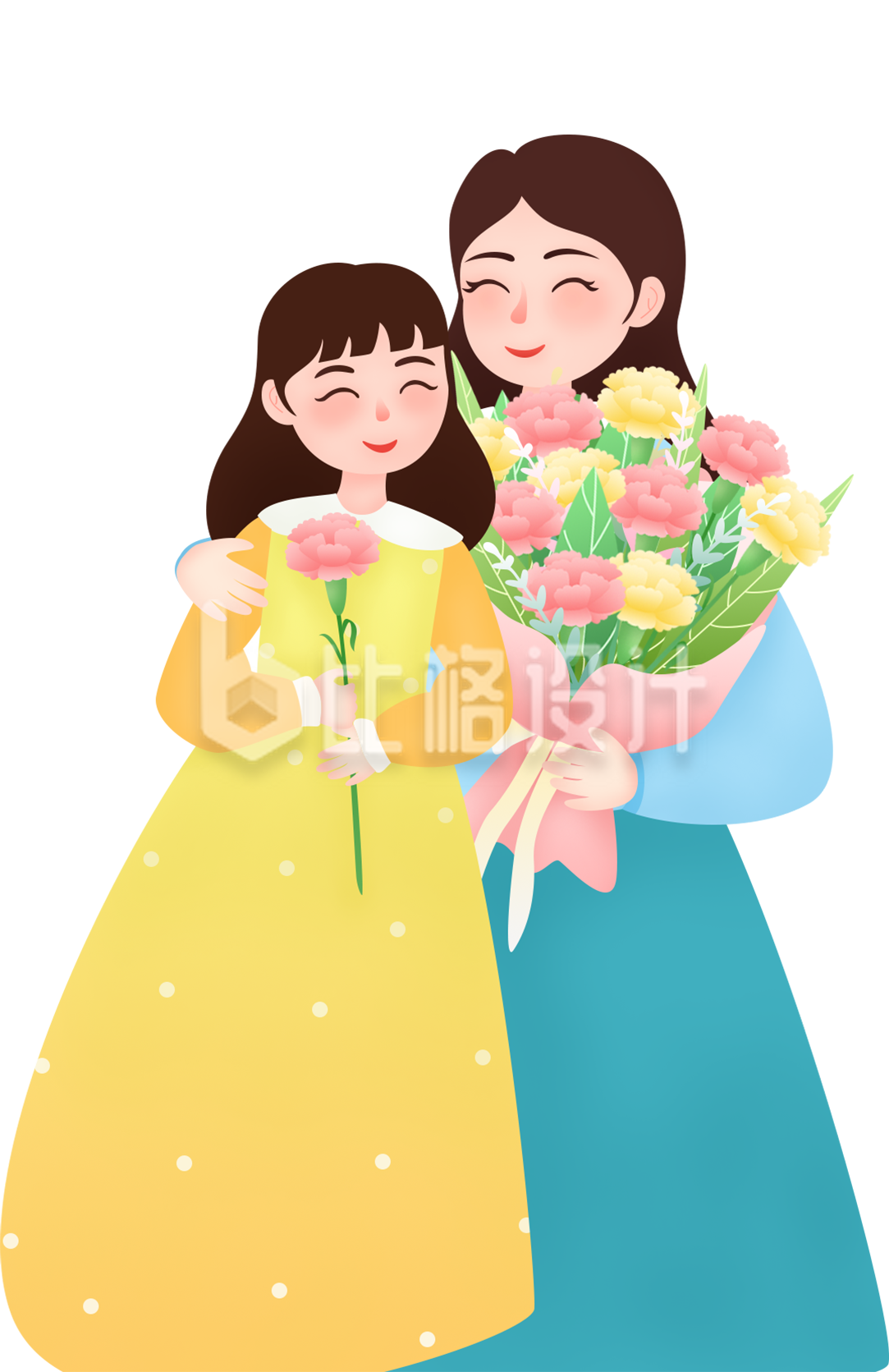 母亲节喝女孩子手绘插画