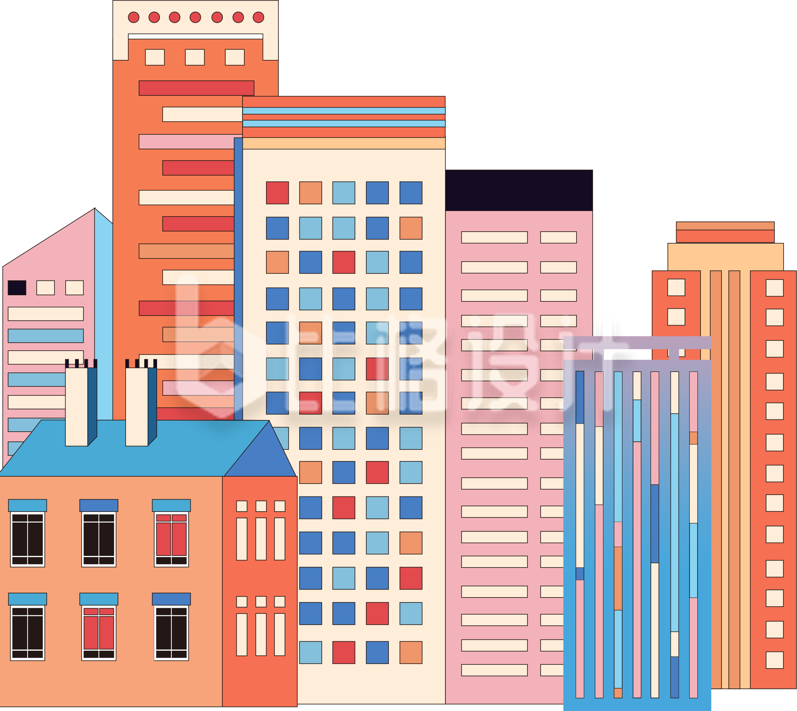 房屋建筑手绘插画