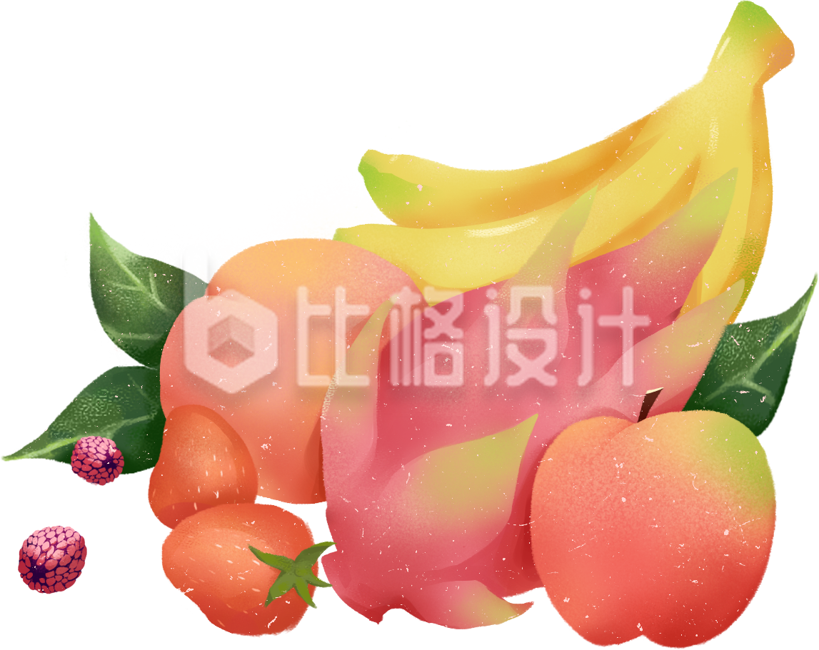 植物水果香蕉苹果草莓手绘