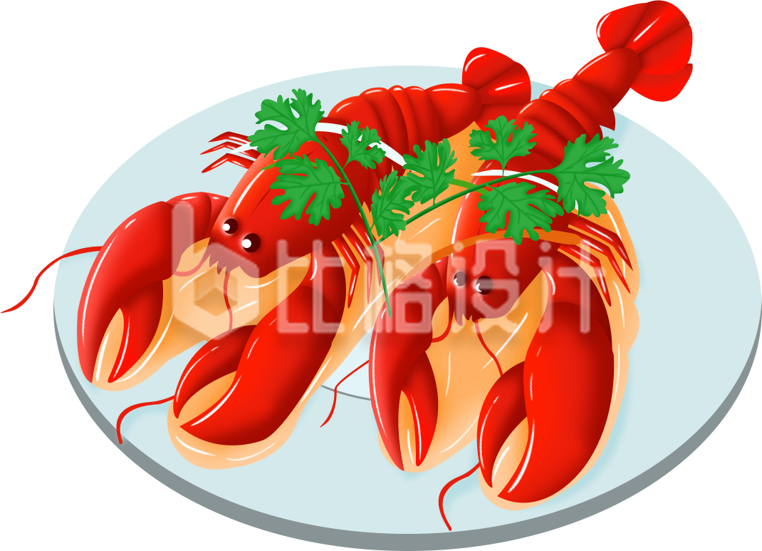 大龙虾手绘美食插画