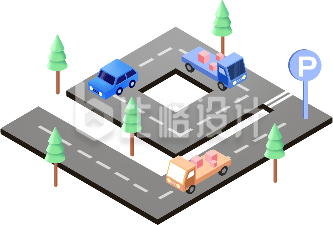 公路汽车手绘插画
