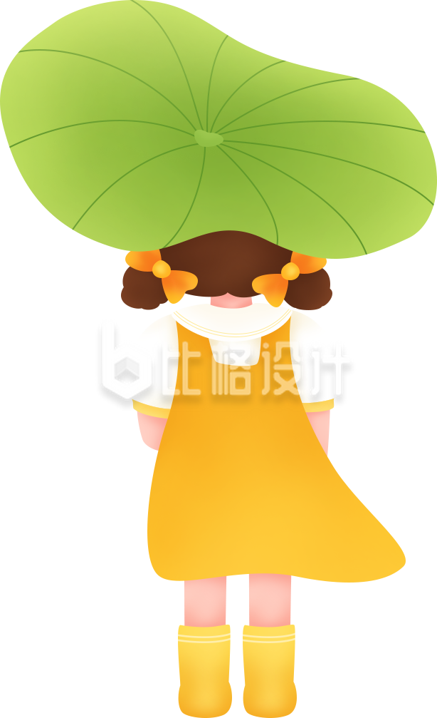 可爱女孩手持荷叶形象的趣味卡通宣传图