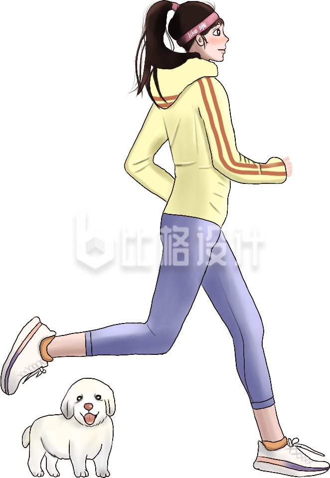 跑步美少女小狗手绘