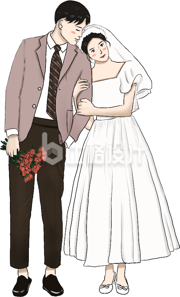 结婚新人手绘美少女插画