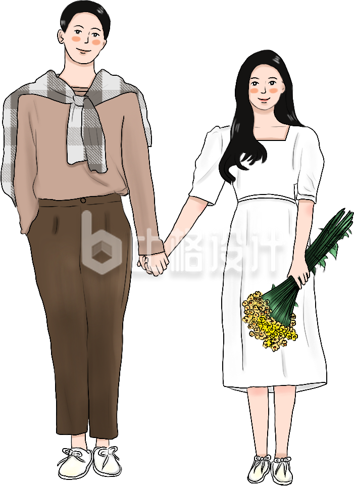 情人节浪漫情侣手绘