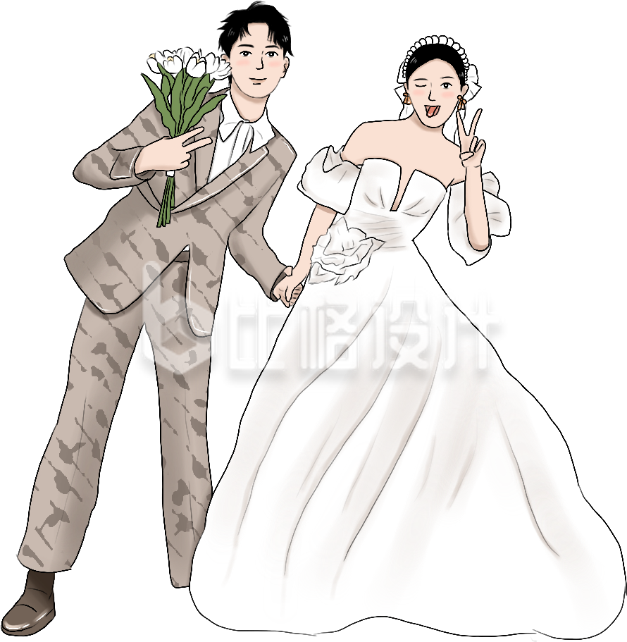 结婚新人爱情手绘