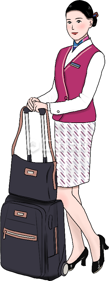 美少女航空飞机空姐手绘插画