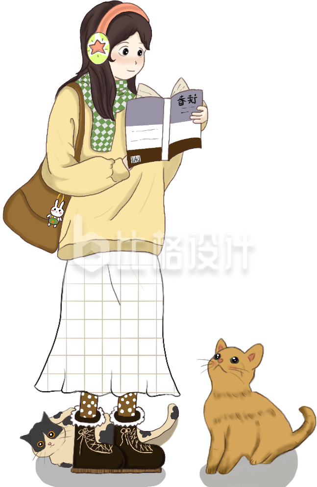 学习小女孩手绘趣味插画猫咪动物宠物