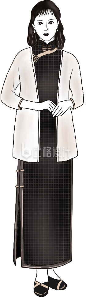 美少女穿搭旗袍手绘