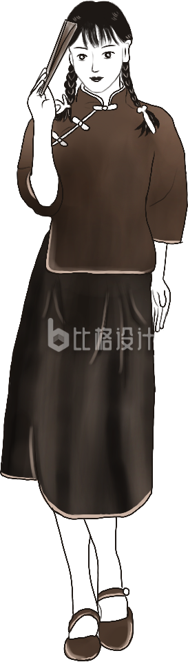 美少女穿搭旗袍手绘插画