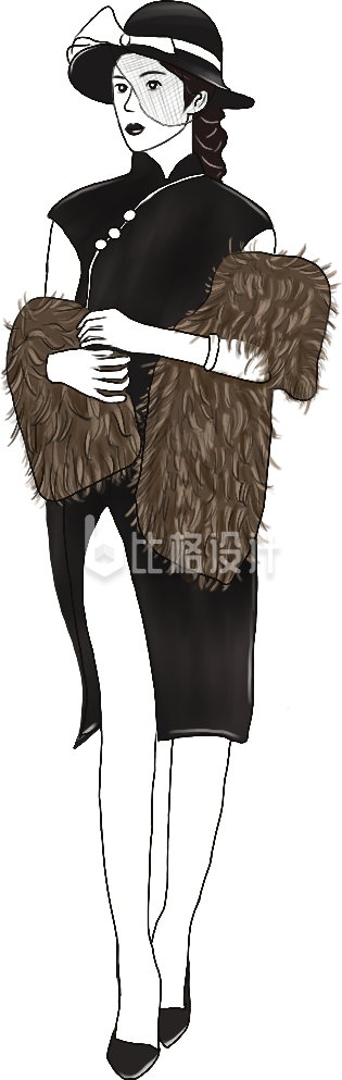 美少女大气穿搭手绘插画