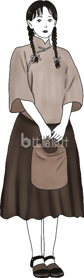 美少女复古人物穿搭手绘插画