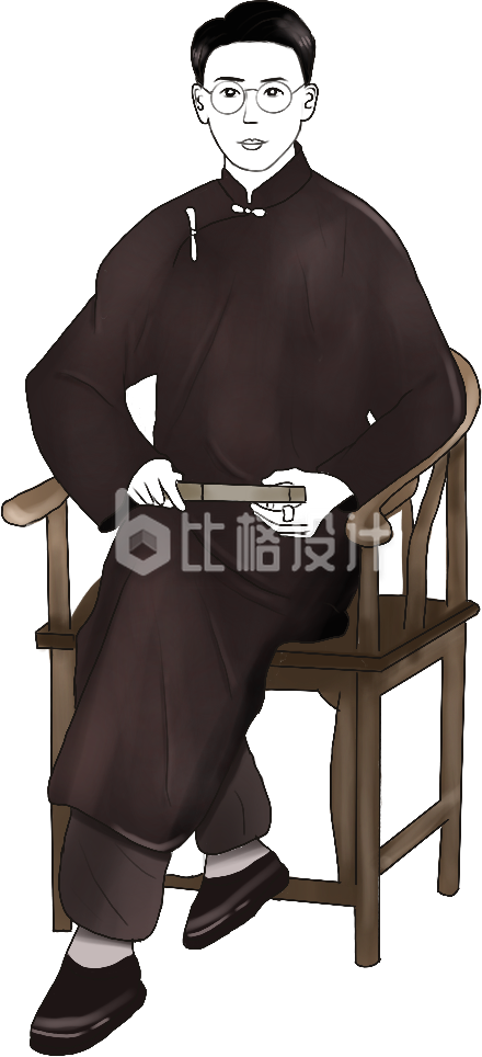 男生复古人物穿搭手绘插画