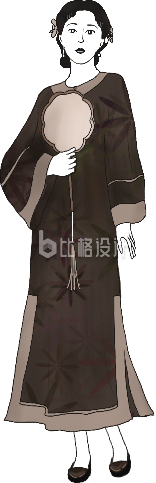 美少女复古人物穿搭手绘插画