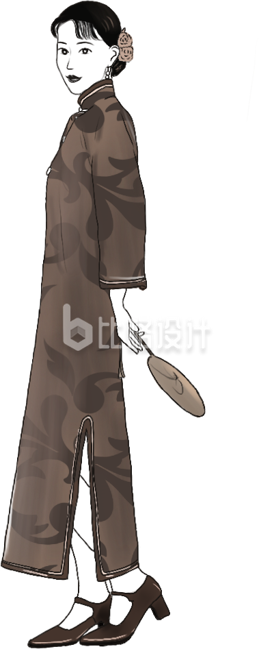 美少女复古人物穿搭手绘插画