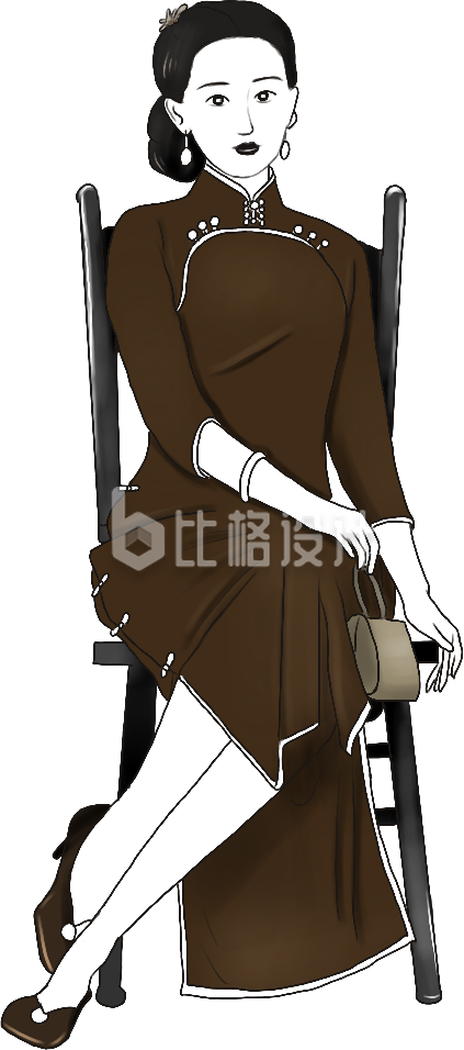 美少女复古人物穿搭手绘插画