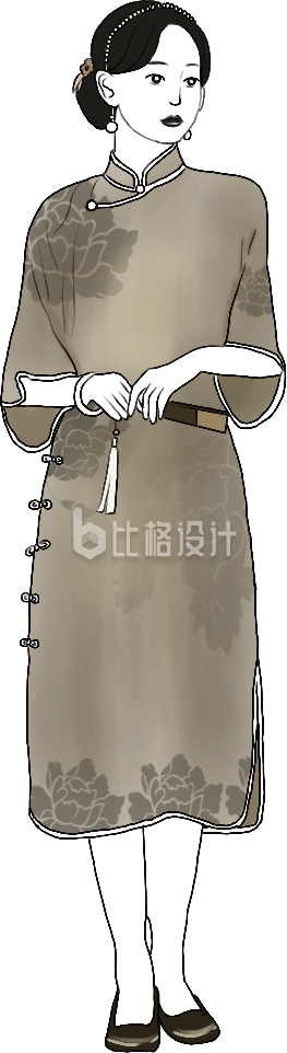 美少女复古人物穿搭手绘插画