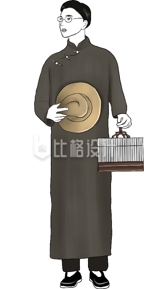 男士复古人物穿搭手绘插画