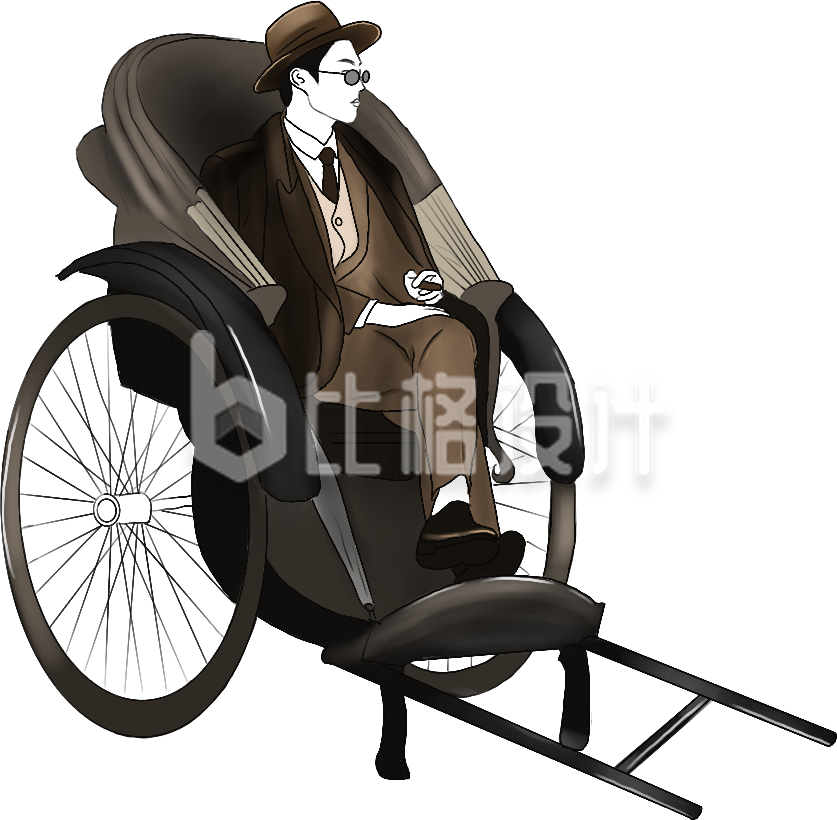 男士黄包车复古人物穿搭手绘插画